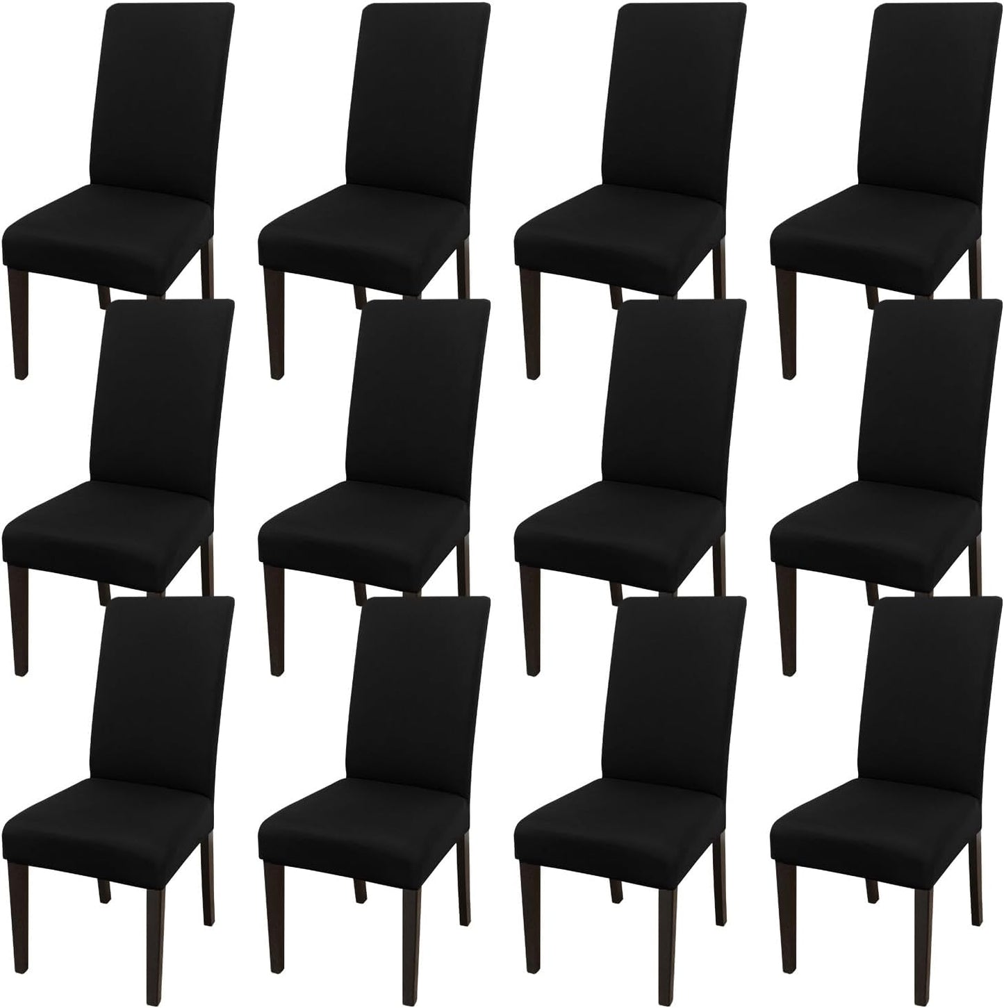 JQinHome Dining Room Chair Covers Set of 12, High Stretch Chair Slipcover Removable Washable Chair Seat Protector Cover for Home Party Hotel Wedding Ceremony (Black)