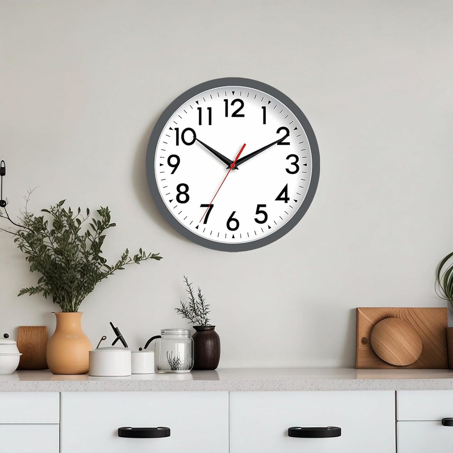 Wall Clock Small Analog 8 Inch Silent Non Ticking Battery Operated Modern Simple Decorative for Kitchen Office Bedroom Bathroom Living Room(Gray)