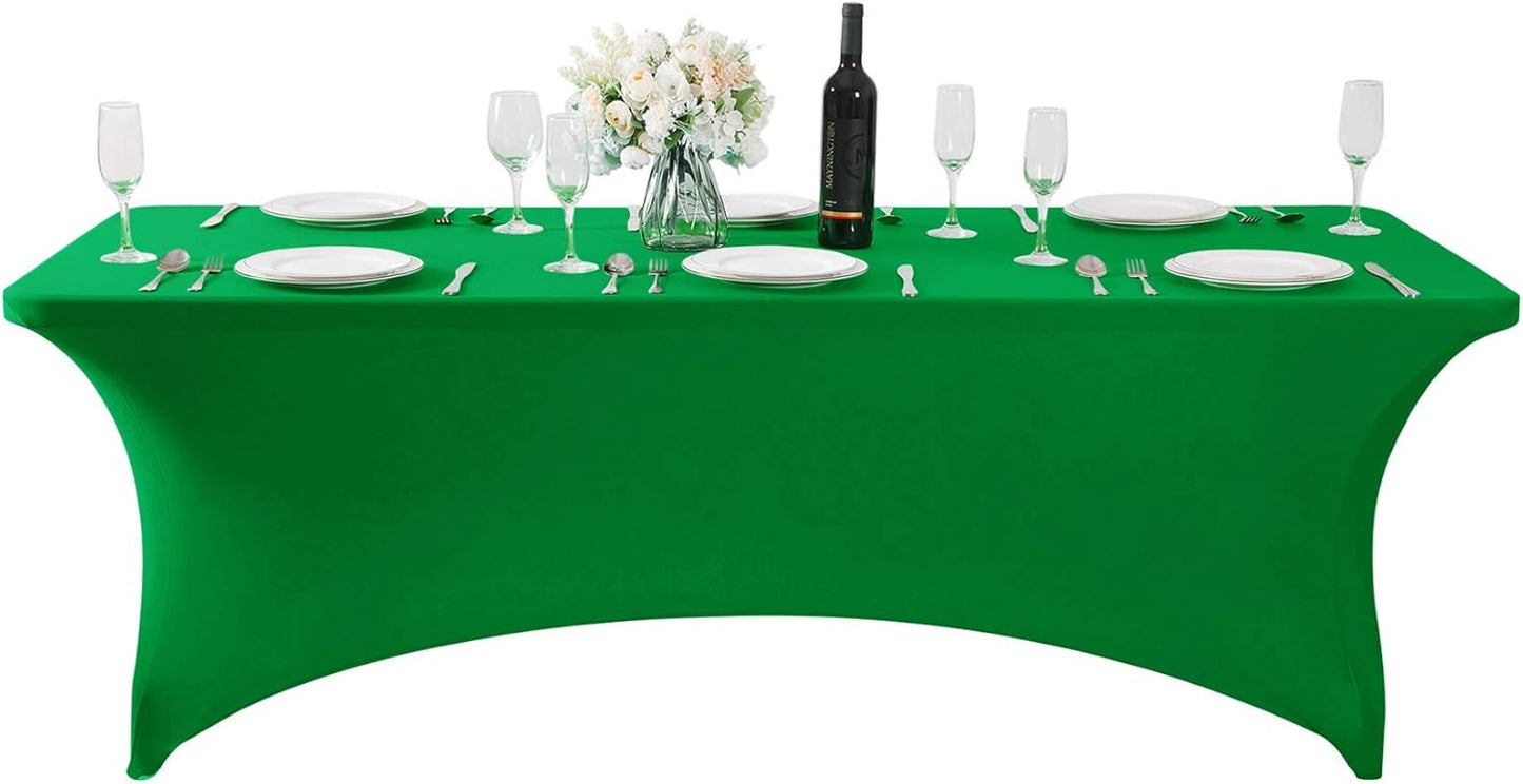 SuperO 2Pack Waterproof Spandex Table Cover for 8FT Table Universal Fitted Stretch Tablecloth for Party, Banquet, Wedding and Events-Emerald