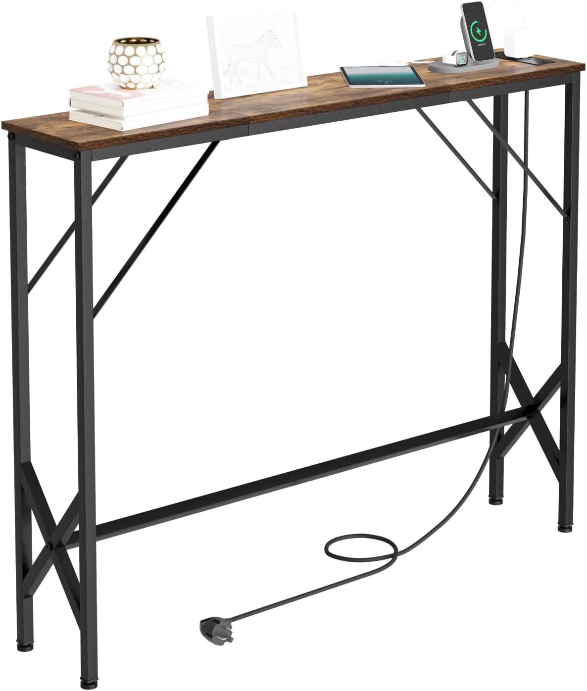 39.4" Console Table, Skinny Entryway Table with Fast-Charging Station, Narrow Long Sofa Table, Behind Slim Couch Table for Entrance, Hallway, Living Room Decor ST-BR100-1