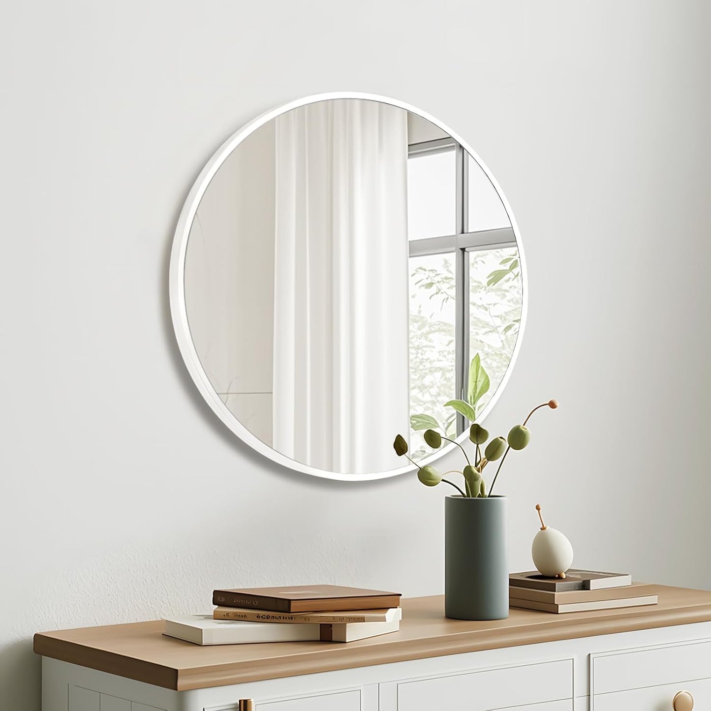 Fabuday White Round Mirror 28 Inch - Big Circle Mirror for Bathroom, Living Room, Hallway, Entryway, Matte Aluminum Frame Circular Mirrors for Wall Decor