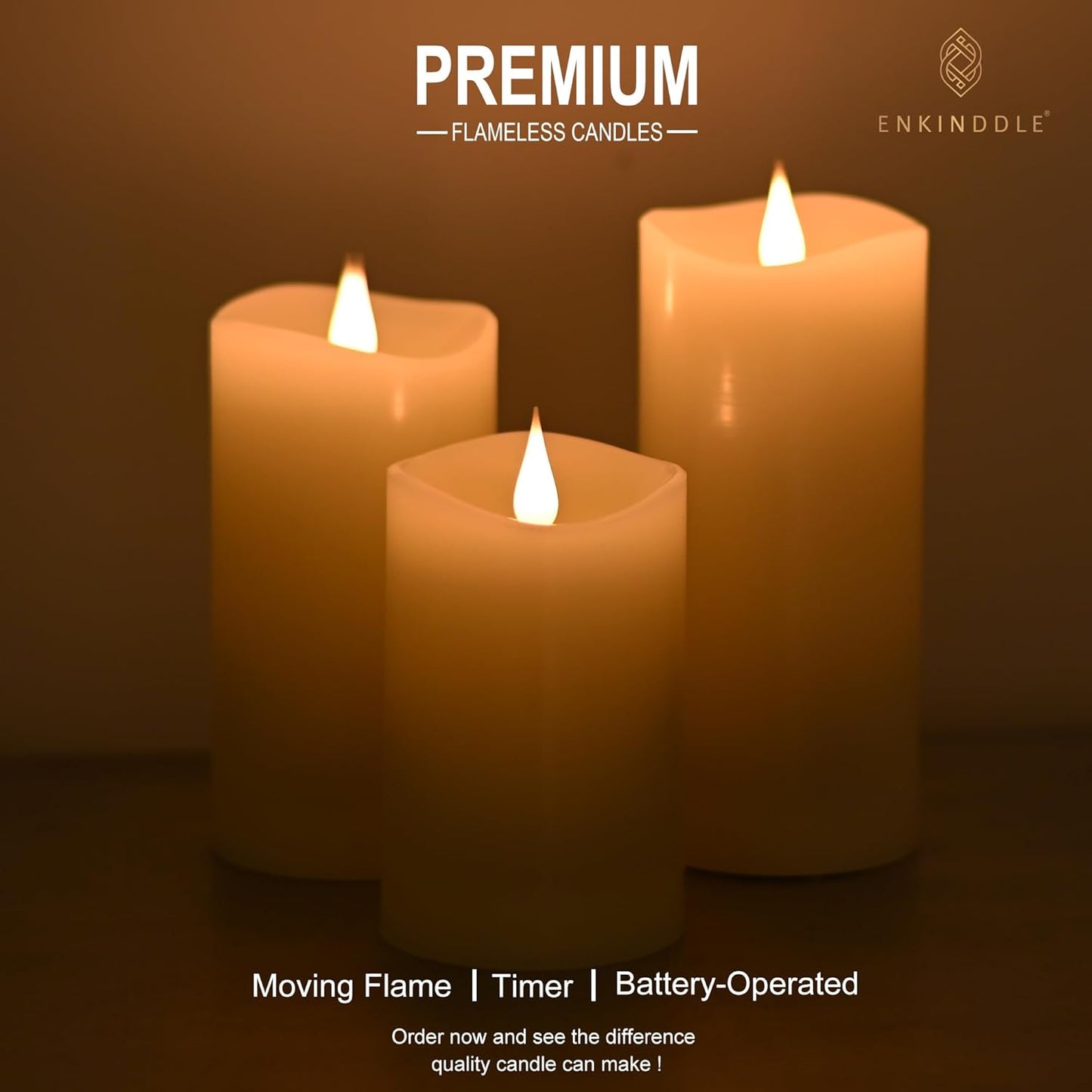 Flickering Flameless Candle, Real Wax LED Pillar Candle with 3D Moving Flame, Battery Operated, Built-in Timer, Ivory, Unscented, Safe for Home Décor, and Holidays 3" x 6.12"