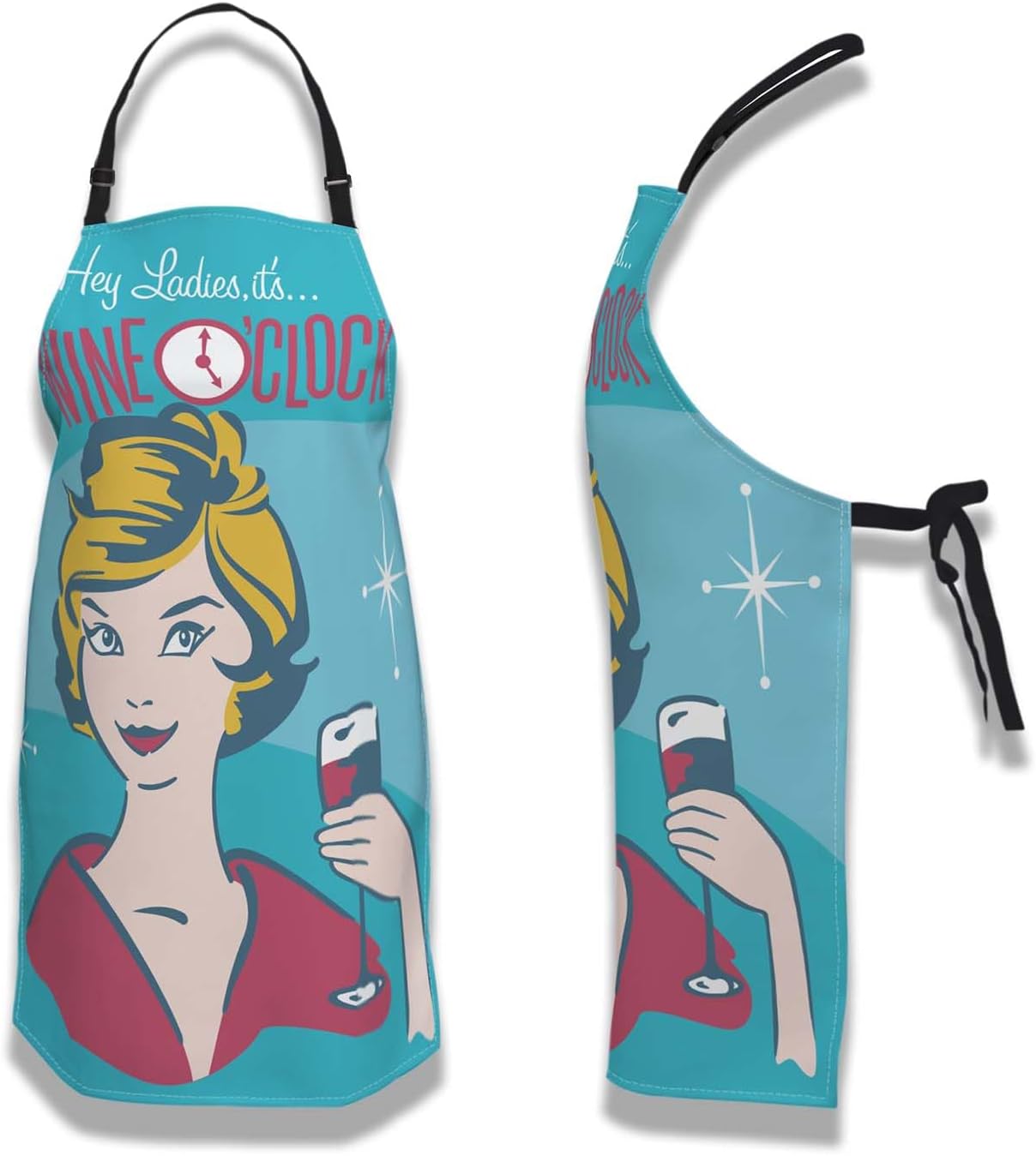 Kiss the Cook Apron Men Wine O’clock Funny Aprons for Women for Cooking Restaurant BBQ Painting Crafting Gardening 27” (W) x 31” (H), Waterproof Aprons