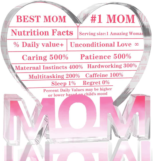 Mothers Day Gifts Best Mom Gifts -Gifts for Mom from Daughter Son - Best Mom Ever Gifts Unique Mother Birthday Acrylic Heart-Shaped Plaque Desk Decorations Present for Mom Christmas Anniversary