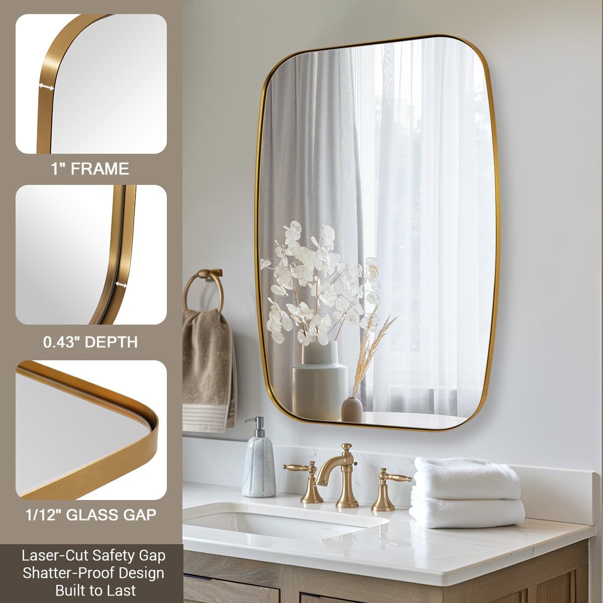 ANDY STAR Gold Oblong Mirror, 36x48 Inch Gold Oval Mirror for Bathroom with Stainless Steel Metal Frame, Wall Mouned for Bathroom, Living Room, Entryway