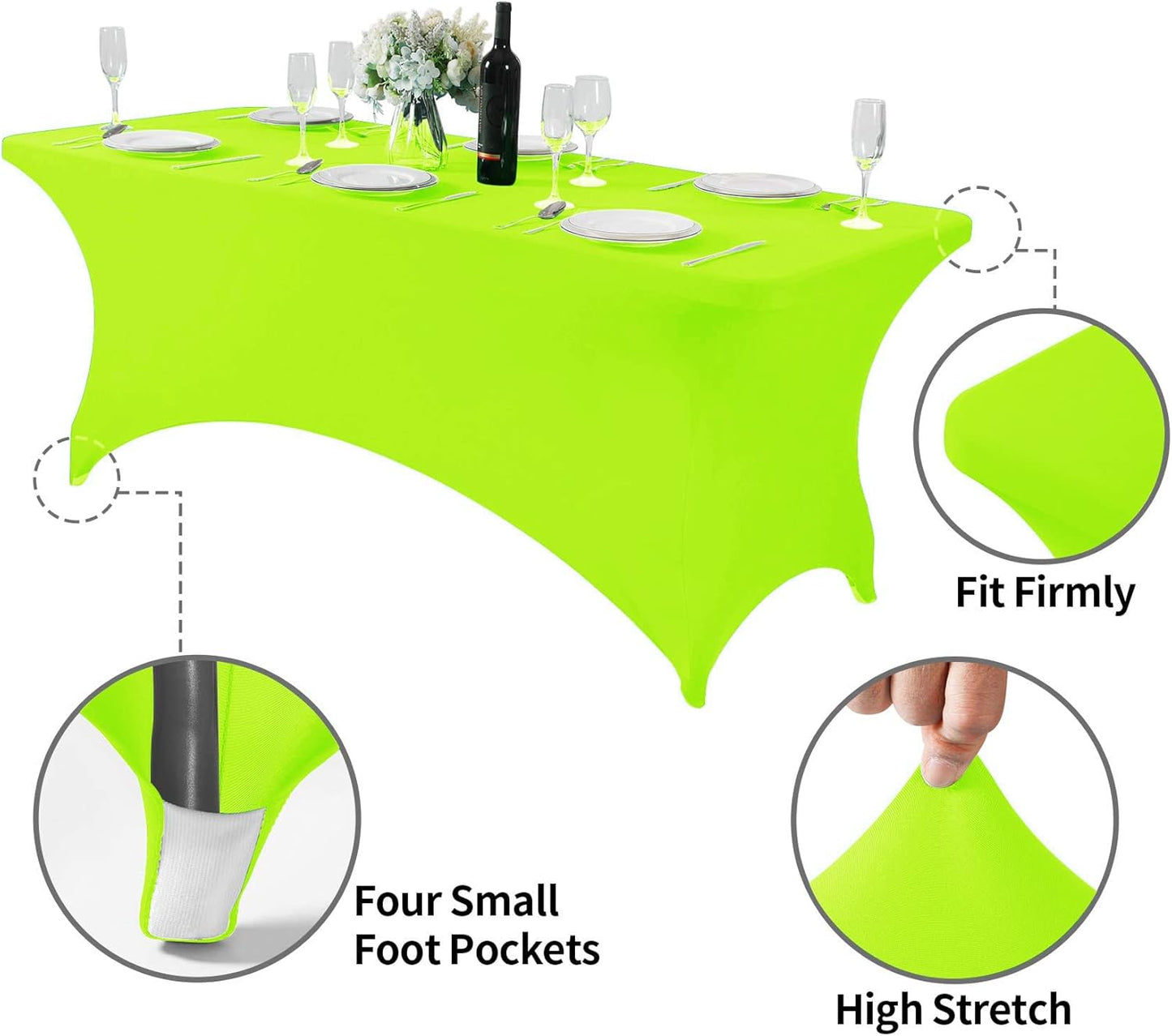 Spandex Table Cover for 6Ft or 4fT or 8ft Table Universal Fitted Stretch Tablecloth for Party, Banquet, Wedding and Events-Neon Lemon