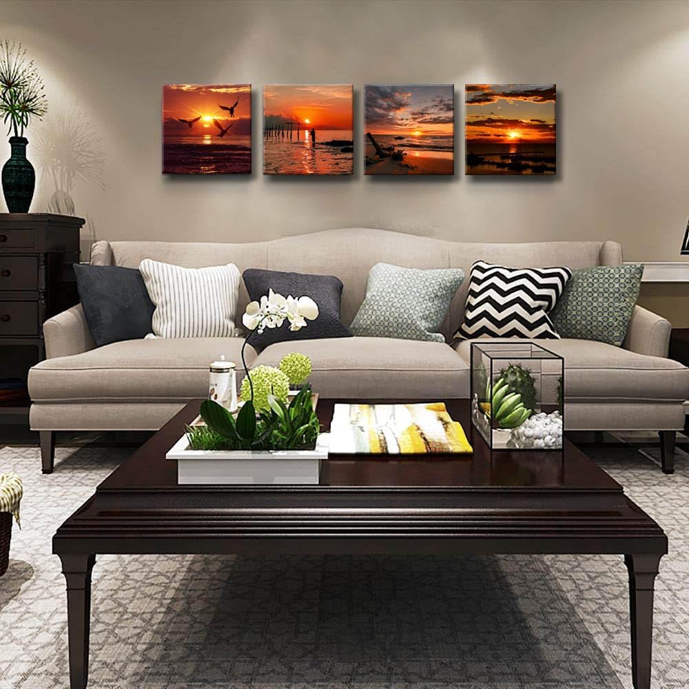 Yxbhhym-Black and Red Ocean Wall Art Beach Pictures Sea Sunset Wall Art Sunrise canvas prints photos Seascape poster painting Framed wall decor Bedroom Living Room Decor Bathroom Accessories