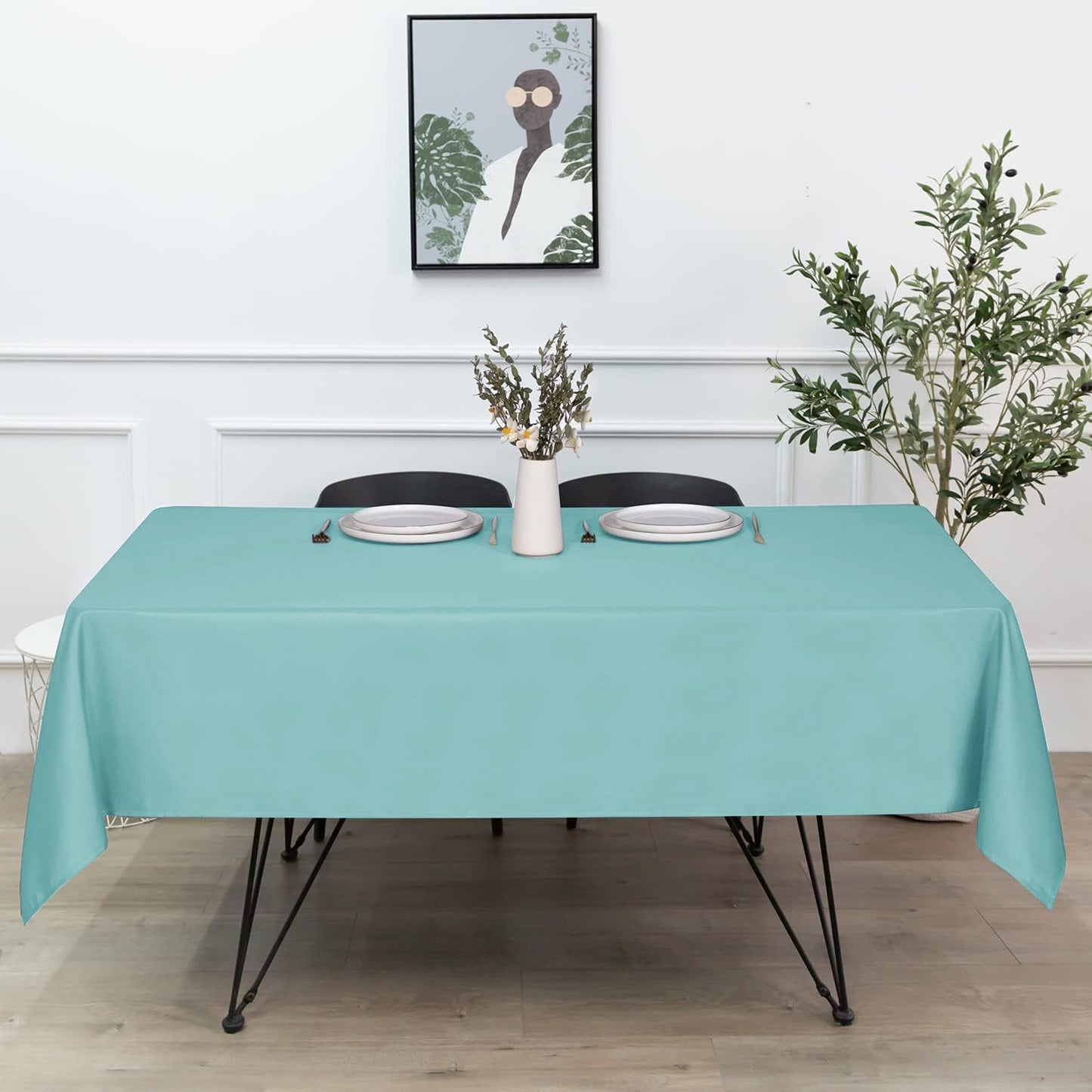 sancua Rectangle Tablecloth - 60 x 102 Inch - Stain and Wrinkle Resistant Washable Polyester Table Cloth, Decorative Fabric Table Cover for Dining Tables, Buffet Parties and Camping, Turquoise
