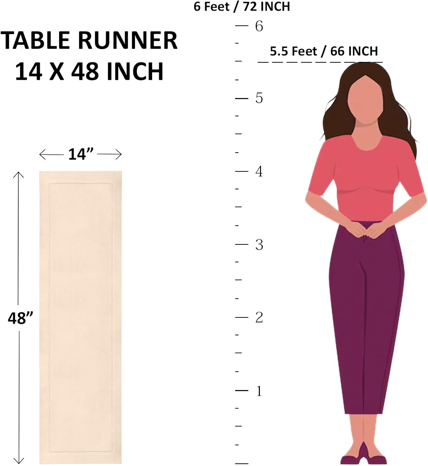 Solino Home Linen Yellow Table Runner 48 Inches - Classic Hemstitch, 100% Pure Linen Coffee Table Runner 14 x 48 Inch Ideal for Dresser Tables