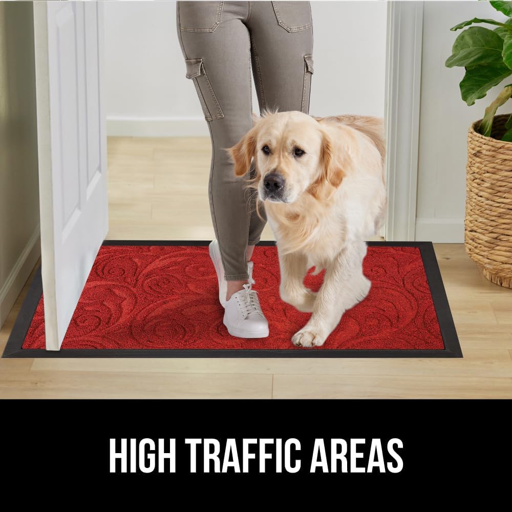 GORILLA GRIP 100% Waterproof All-Season WeatherMax Doormat 35x23, US Designed Natural Rubber, Stain and Fade Resistant, Low Profile Indoor Outdoor Door Mats, Easy Clean Patio Mat, Red Vintage Wine