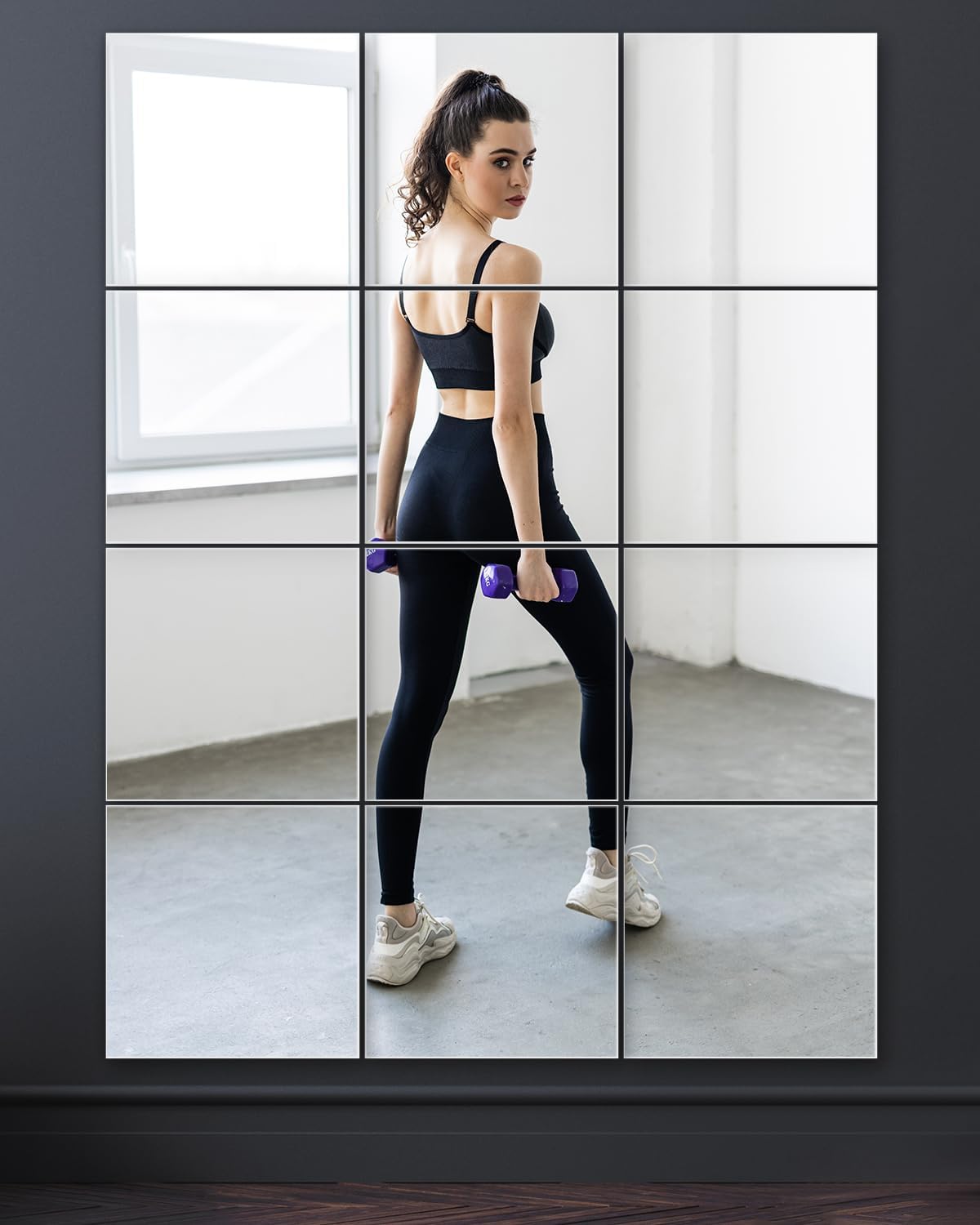 Home Gym Mirrors 12 Inch x 12Pcs Full Length Mirror Tiles Acrylic Unbreakable Wall Mounted Mirror Frameless Full Length for Home Gym, Bedroom, Door