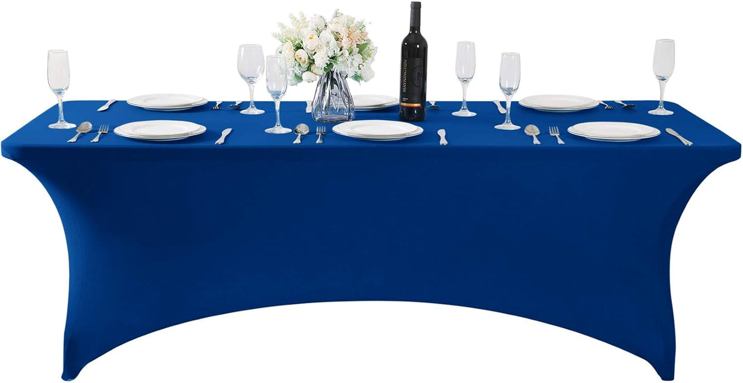 2Pack Spandex Table Cover for 8FT or 4ft or 6ft Table Universal Fitted Stretch Tablecloth for Party, Banquet, Wedding and Events-Classicblue