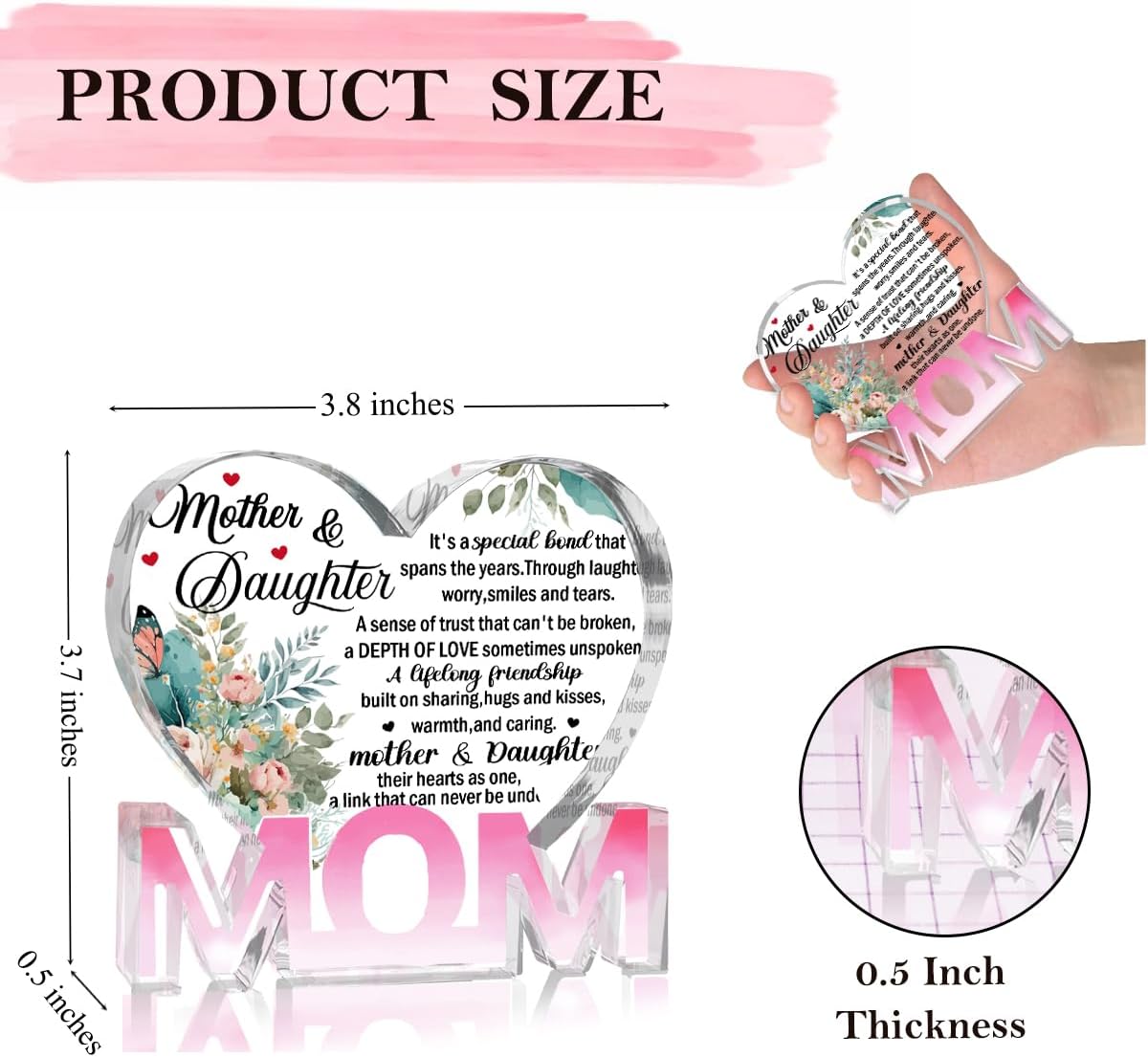 Mothers Day Gifts Best Mom Gifts -Gifts for Mom from Daughter Son - Best Mom Ever Gifts Unique Mother Birthday Acrylic Heart-Shaped Plaque Desk Decorations Present for Mom Christmas Anniversary