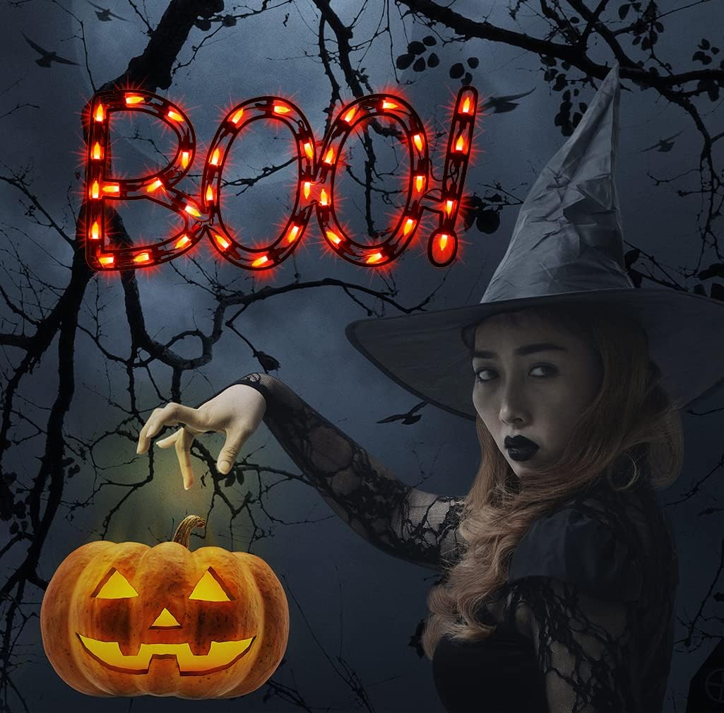 13.3" Lighted Boo Halloween Window Silhouette Decoration,Halloween Lighted Window Decoration,Hanging Light Up Holiday Ornament