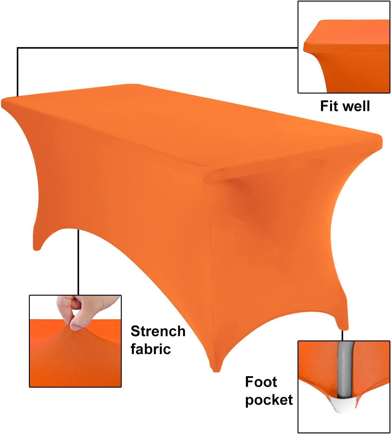 Spandex 6ft Waterproof Table Cover for Party,Wedding, Banquet, and Events(Orange)