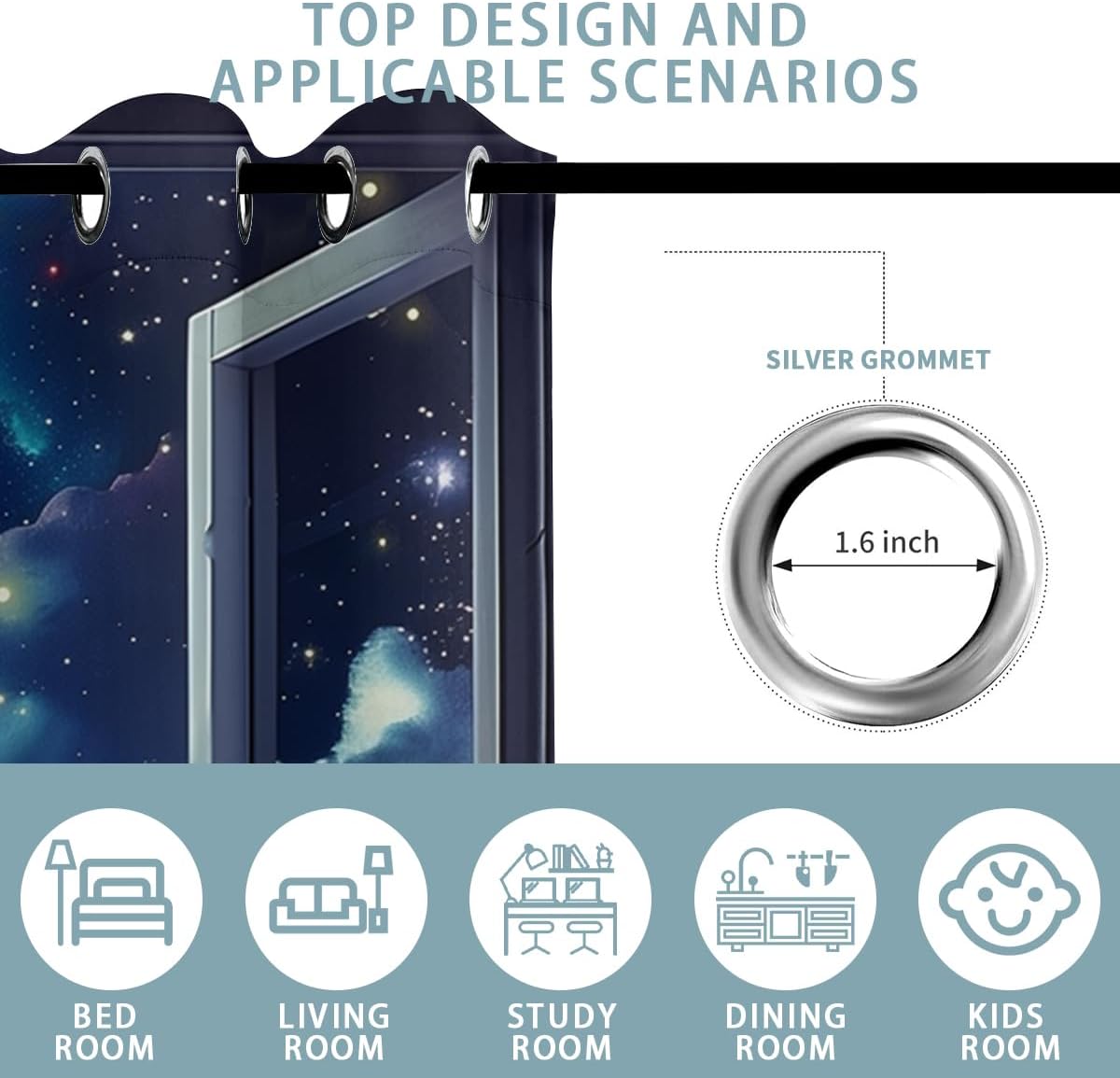 Space Galaxy Blackout Curtains for Girls Boys Kids Home Decor, Universe Nebula Galaxies Solar Planet Grommet Thermal Insulated Drapes Darkening Window Curtain for Bedroom Living Room, 55 x 63 Inch