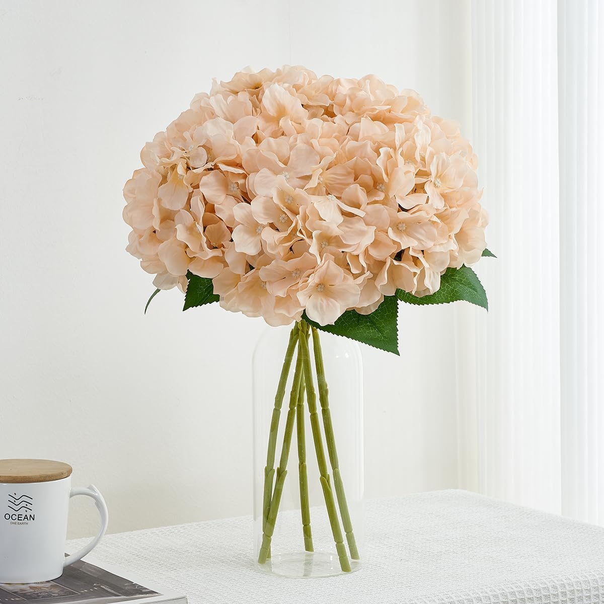 8pcs Fake Flowers Silk Hydrangea Artificial Flowers Bouquets Faux Hydrangea Stems for Home Table Centerpieces Wedding Party Decoration