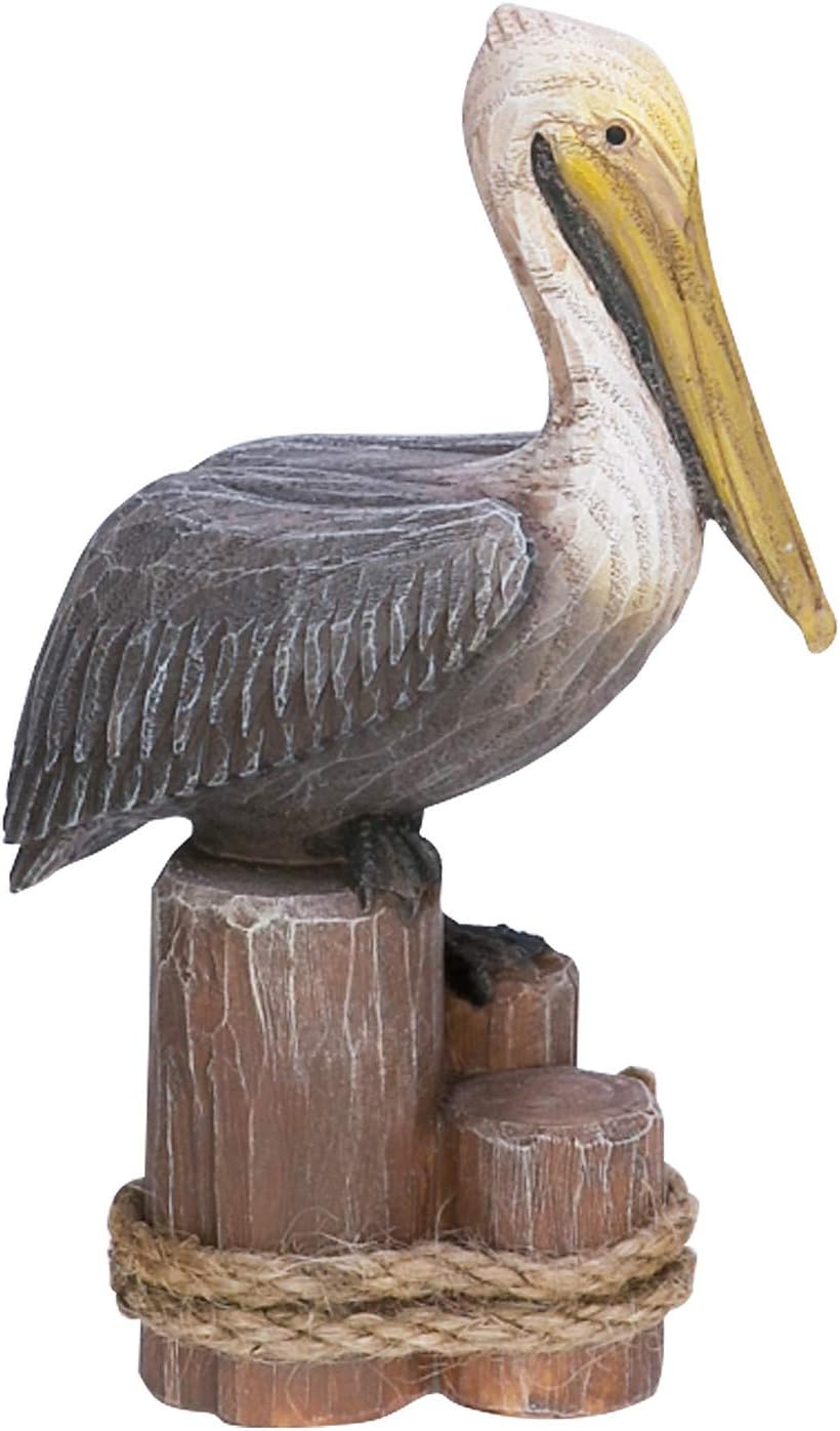 Beachcombers 6.25" Pelican On Triple Piling Wooden Decor Coastal Bird Ocean Sea Beach Home House Summer Table Counter Kitchen Figurine Decoration Brown