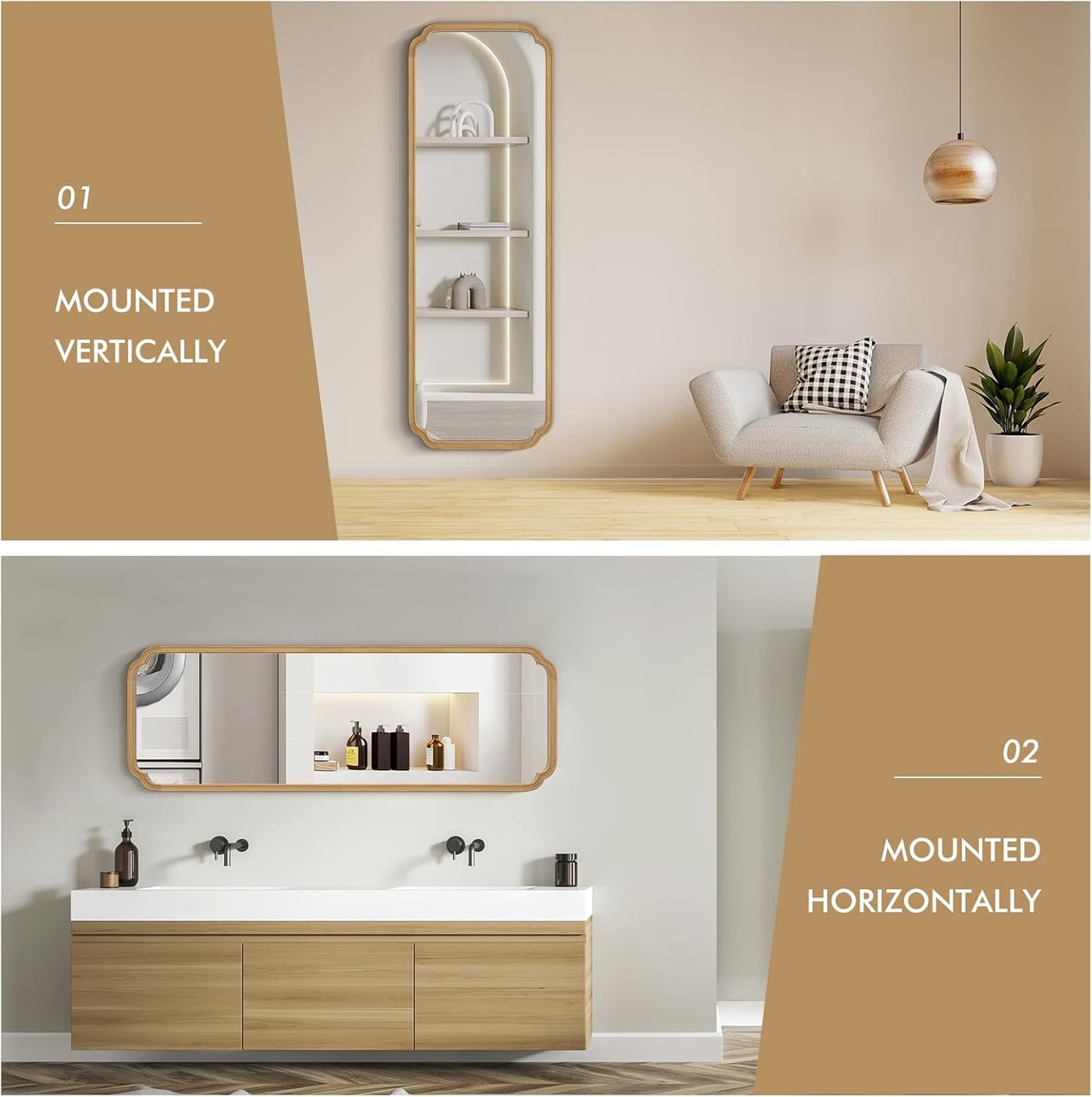 WallBeyond Full Length Mirror Wall Mounted 65"x22", Rustic Wooden Frame Floor Mirror, Large Full Body Mirror for Bedroom, Leaning or Hanging Against Wall (Naturl Solid Wood)