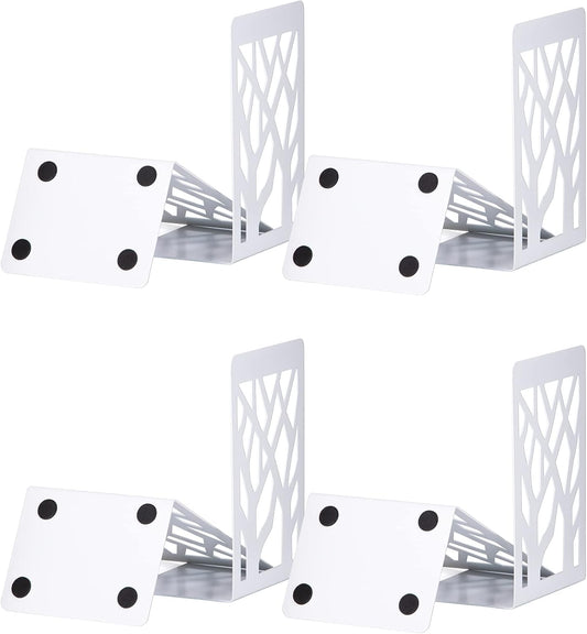 Book Ends, Bookends, Bookends for Shelves, Bookend, Book Ends for Heavy Books, White Metal Book Shelf Holder Home Decorative, Book Stoppers for Shelves, Bookend Supports 4 Pair