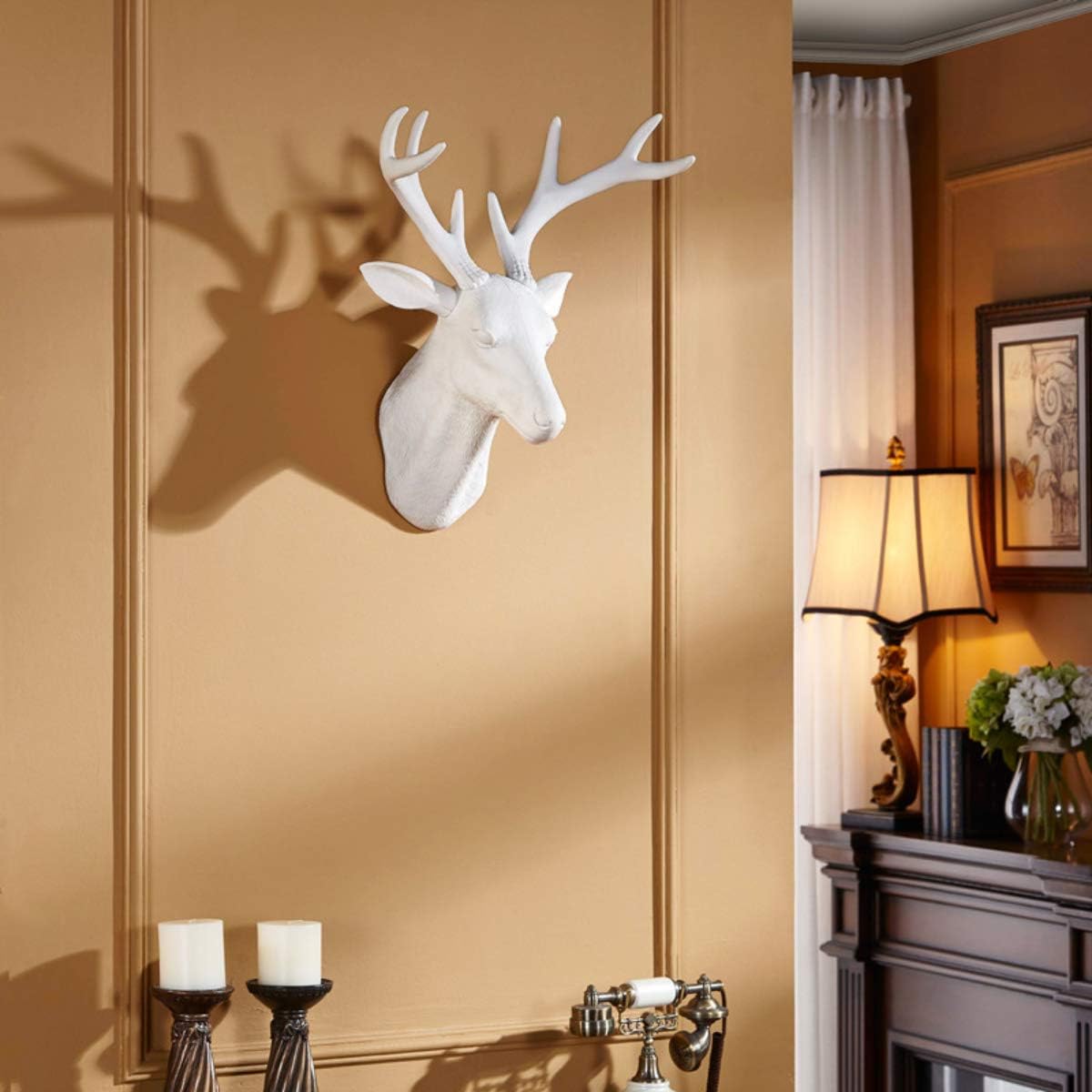 Notakia White Deer Head Wall Decor Deer Antlers Wall Sculpture Faux Taxidermy Wall Animal Head 19.69 x 11.81 x 15.75 inches (White Deer)