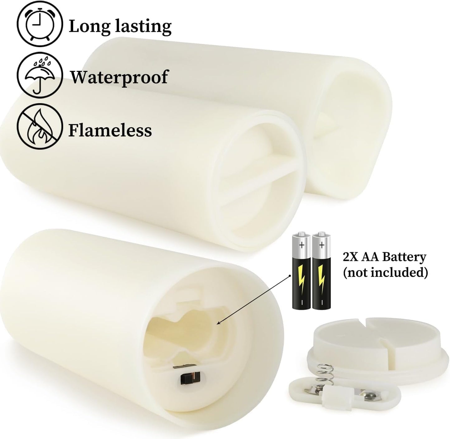 Set of 24 Flameless Led Battery Opeated (D2.2'' x H4''5''6'') Waterproof Outdoor Indoor Candles with 10-Key Remotes and Cycling 24 Hours Timer