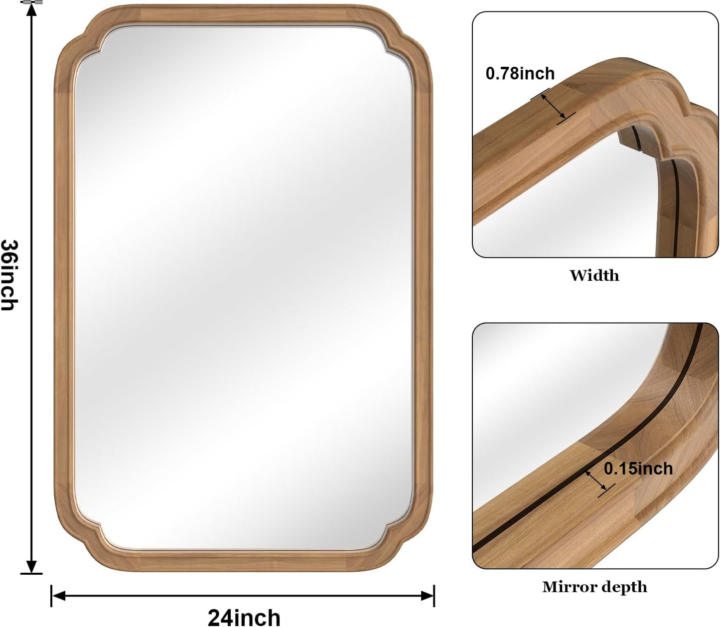 WallBeyond 24" x 36" Rounded Corner Arch Wall Mirror with Wood Frame for Entryway, Living Room or Bedroom Home Decor - Light Woodgrain [24" x 36" Honey-Colored]