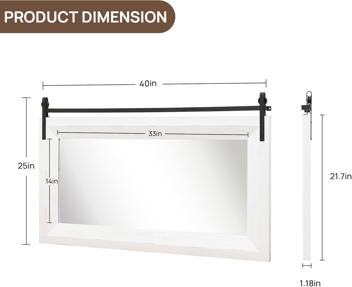 ALBAD Farmhouse Mirror for Wall Decor Wood Framed Bathroom Vanity Mirrors Vertical/Horizontal Hanging Barn Door Style Mirror for Living Room Bathroom Bedroom Entryway White