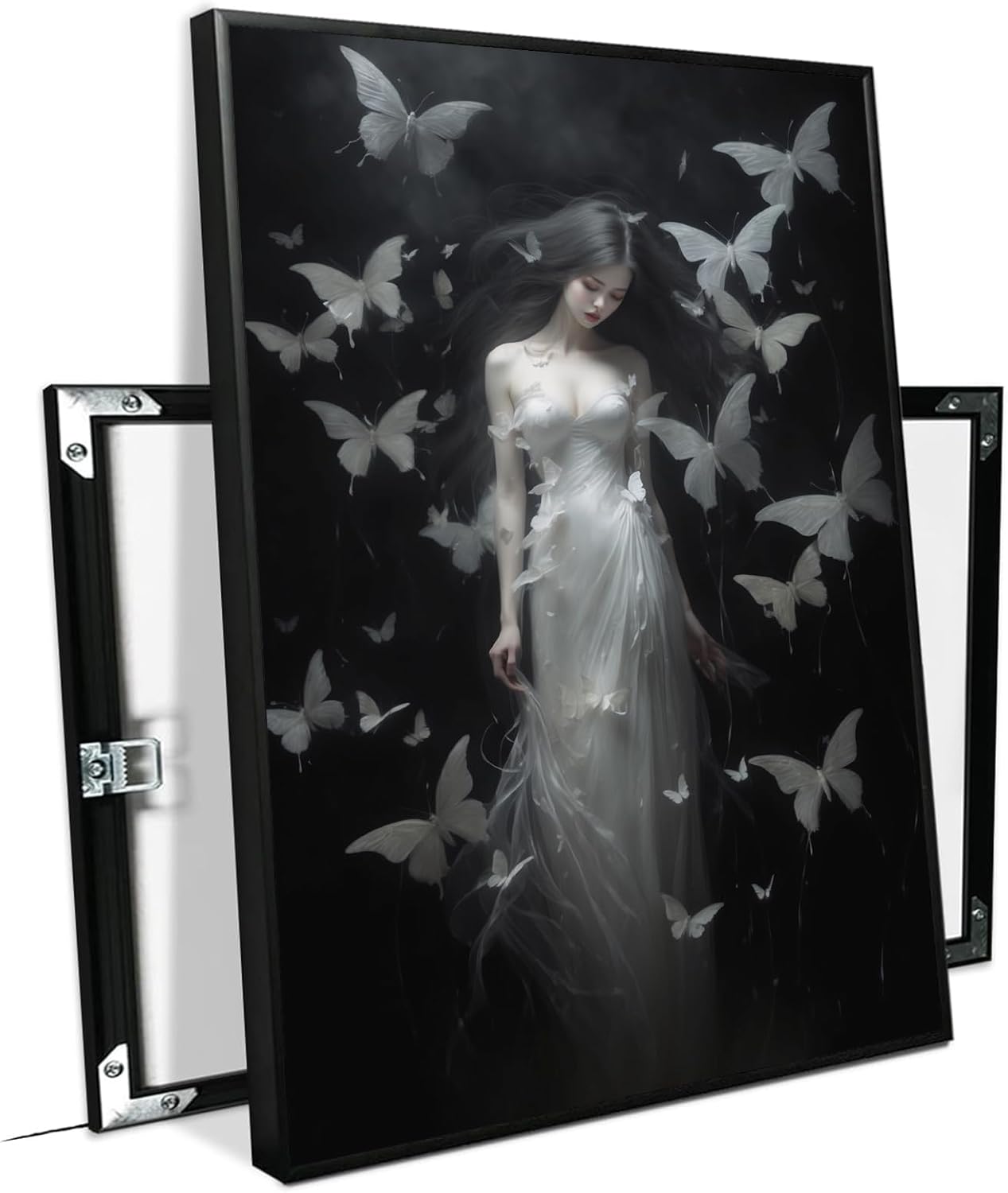 JFHCQJPK Vintage Gothic Feminine Canvas Wall Art Print Butterfly Poster Moody Female Wall Art Retro Artwork Dark College Decor for Home Bedroom16x24in Metal blackFramed
