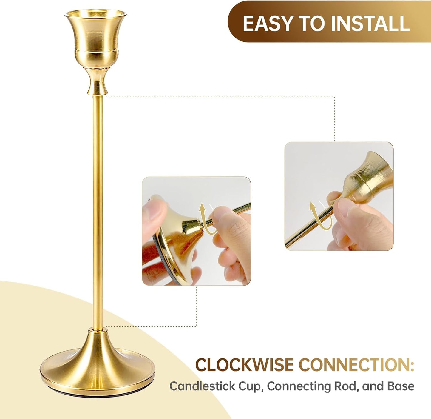 2 Sets(6 Pcs) Candle Stick Holders， Brass Gold Metal Taper Candle Holders, Vintage Modern Decorative Centerpiece Candlestick Holders for Table Mantel Wedding Housewarming Gift