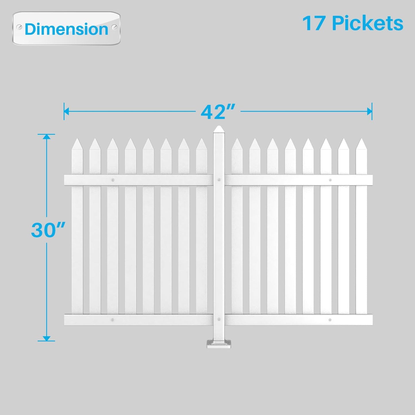 Patio 10 Sets Vinyl Picket Fence Panels 30" H x 84" W White PVC Decorative Fence for Front Yard Porch Patio Deck Pool Air Conditioner Fence Safety Dog Fence (34 Pickets, Straight)