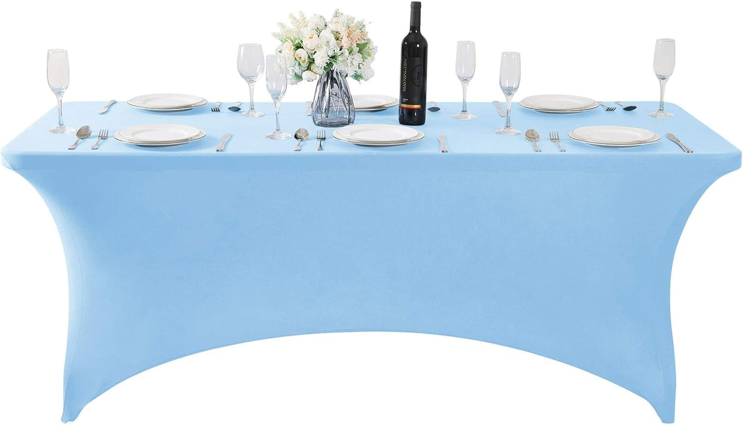 SuperO 2Pack Waterproof Spandex Table Cover for 6FT Table Universal Fitted Stretch Tablecloth for Party, Banquet, Wedding and Events-Blue Mist