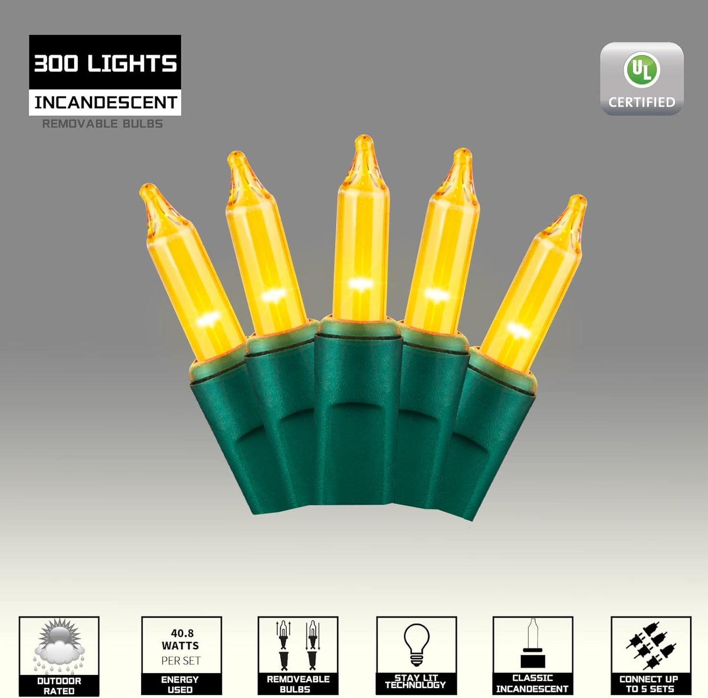 300LIGHTS(2*150L) YELLOW Extra-Bright With End Connectors Christmas Decorative Light 19.44m UL Certified Mini String Light Set Waterproof for Home Garden Holiday Tree Party Patio Decor Wedding