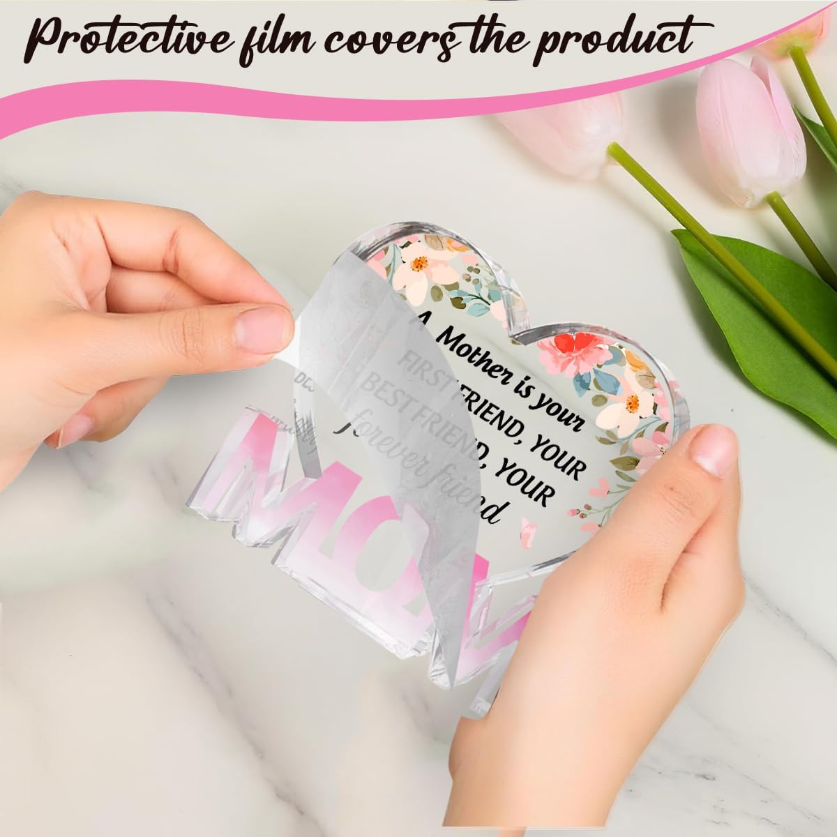 Mothers Day Gifts Best Mom Gifts -Gifts for Mom from Daughter Son - Best Mom Ever Gifts Unique Mother Birthday Acrylic Heart-Shaped Plaque Desk Decorations Present for Mom Christmas Anniversary