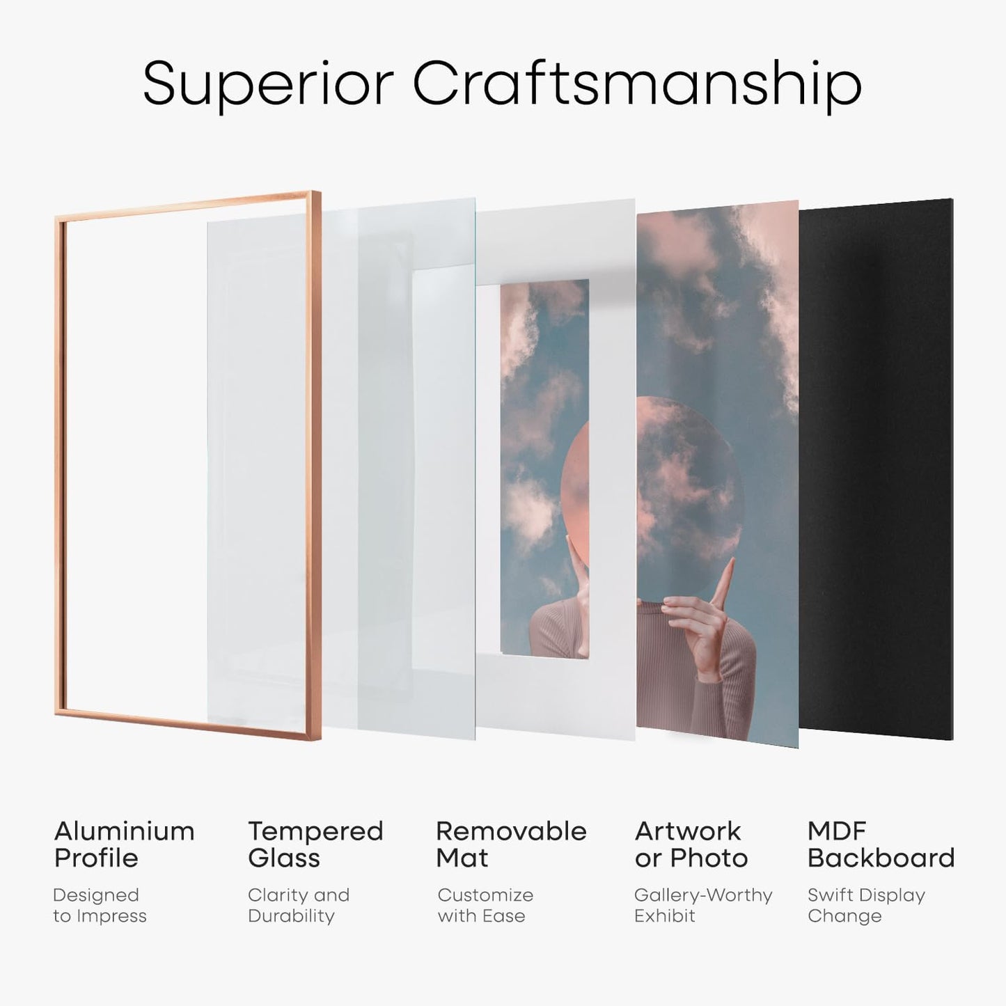 Homeforia 12x12 Picture Frame Rose Gold, High End Metal 12 x 12 Square Poster Frame with Mat 10 x 10 Photo, 12x12 Frame Matted to 10x10 Print, 12by12 Hanging Frames, Tempered Glass, Wall Kit, Set of 1