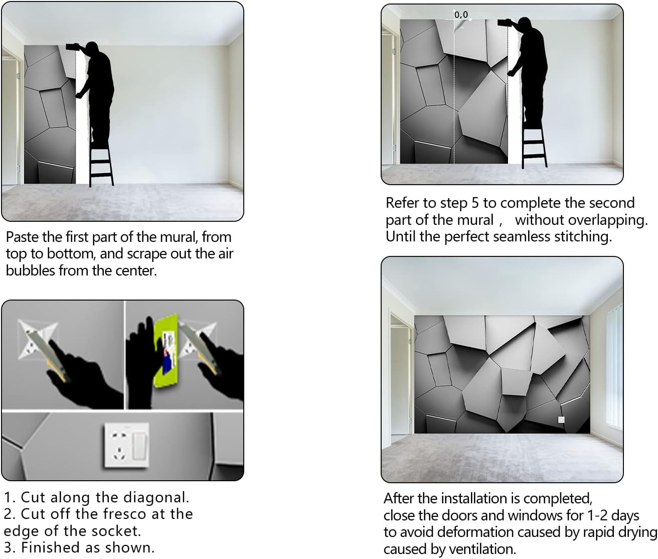 Grey Geometry wallpeper Living Room Bedroom Office Wall Mural - 91"x65"（Not Peel and Stick）