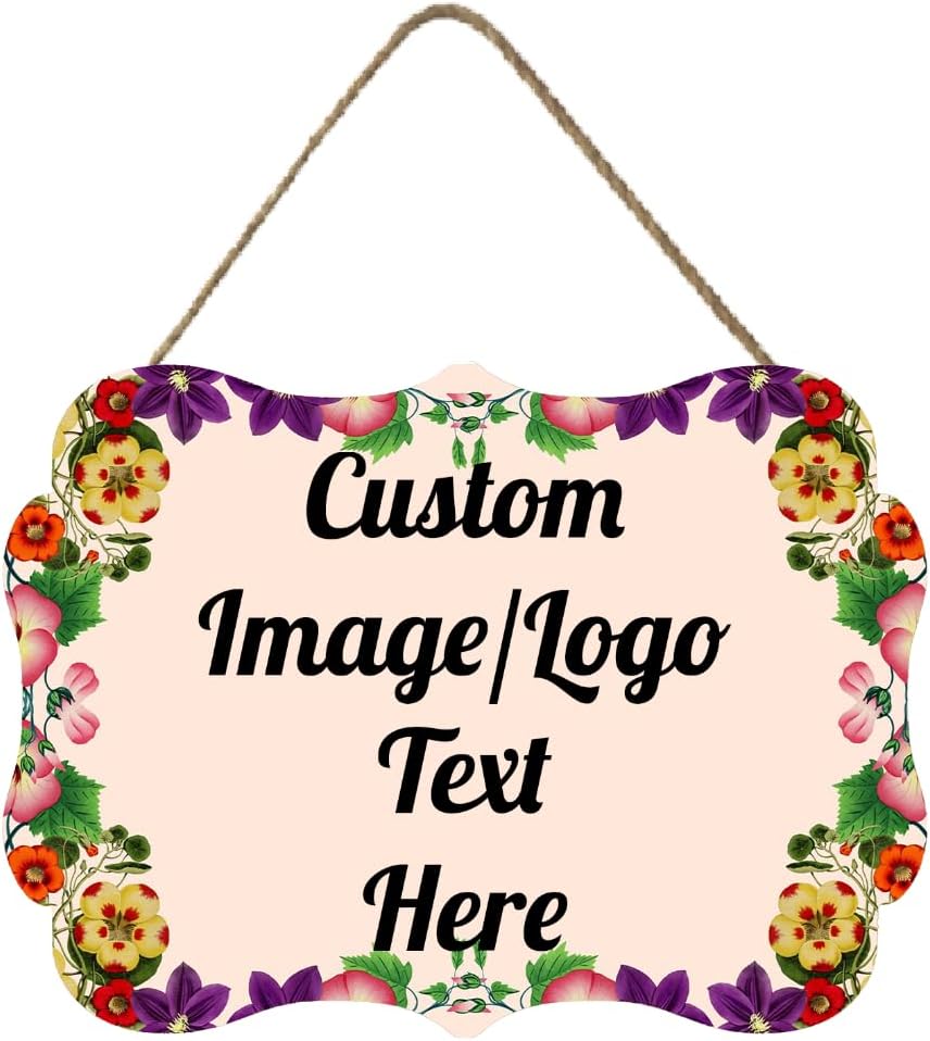 Personalized Wooden Welcome Sign Home Decor Customized Image/Text Hanging Sign Farmhouse Decorations for Home Office 11.2 * 8 Inch