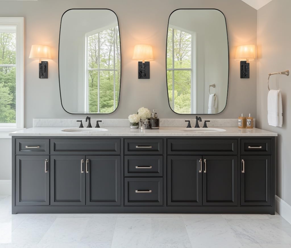 ANDY STAR 24x40” Black Bathroom Mirror, Oblong Vanity Mirror with Stainless Steel Metal Frame, Matte Black Oval Mirror for Over Sink, Modern Anti Rust Wall Mounted