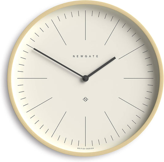 NEWGATE® Mr Clarke Wall Clock | Large Scandi Inspired Plywood Clock | 16 inch | Pale Wood case with Marker dial | Modern Minimalist Design for Kitchen, Living Room or Office