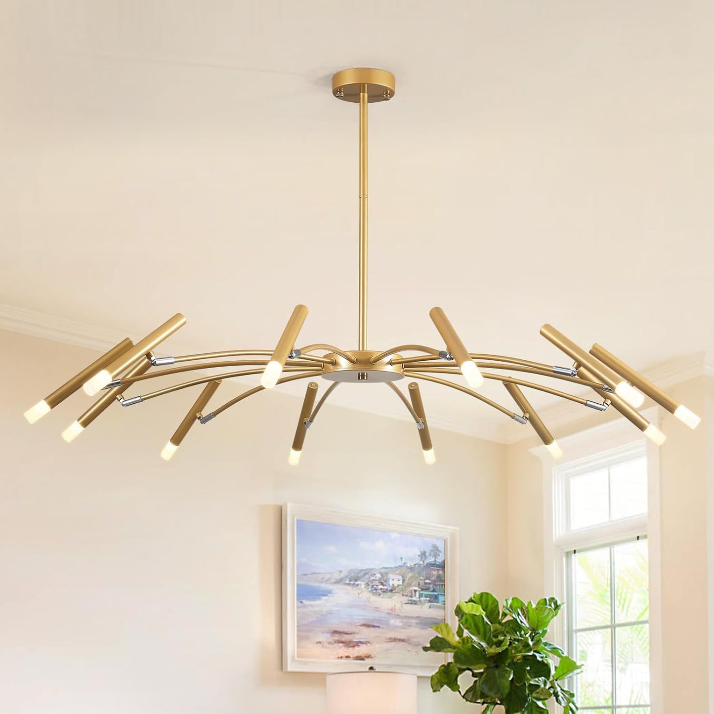 Gold Modern Chandelier 39.4" Large Chandelier Lighting Adjustable Ceiling Pendant Light 12 Light Pendant Light Fixtures for Living Room Dining Room Foyer
