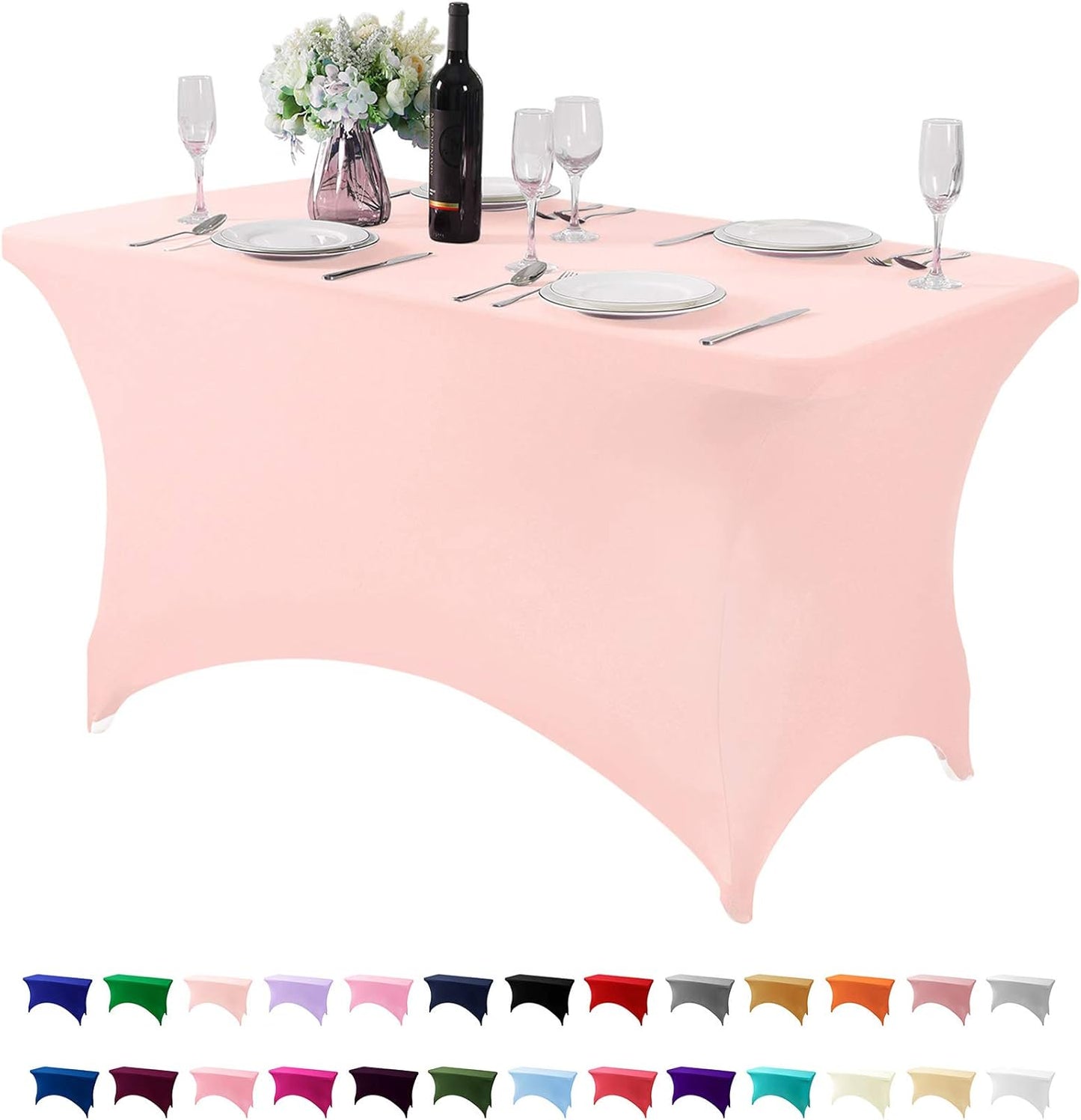 Spandex Table Cover for 4FT or 6ft or 8ft Table Universal Fitted Stretch Tablecloth for Party, Banquet, Wedding and Events-Blush Pink