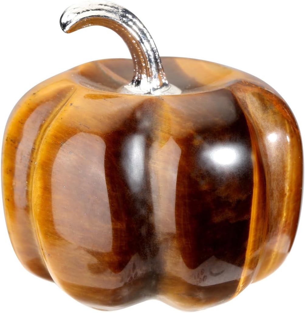 Jovivi Tiger Eye Crystal Pumpkin Figurine, 1.2" Mini Carved Gemstone Pumpkin Statue Decor Healing Stones Decorative Ornaments for Fall Harvest Thanksgiving Halloween Decorations Home Decor