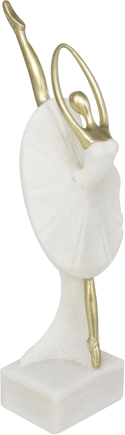 Deco 79 Polystone Dancer Decorative Sculpture Ballet Home Decor Statue with Gold Accents, Accent Figurine 4" x 4" x 14", Cream