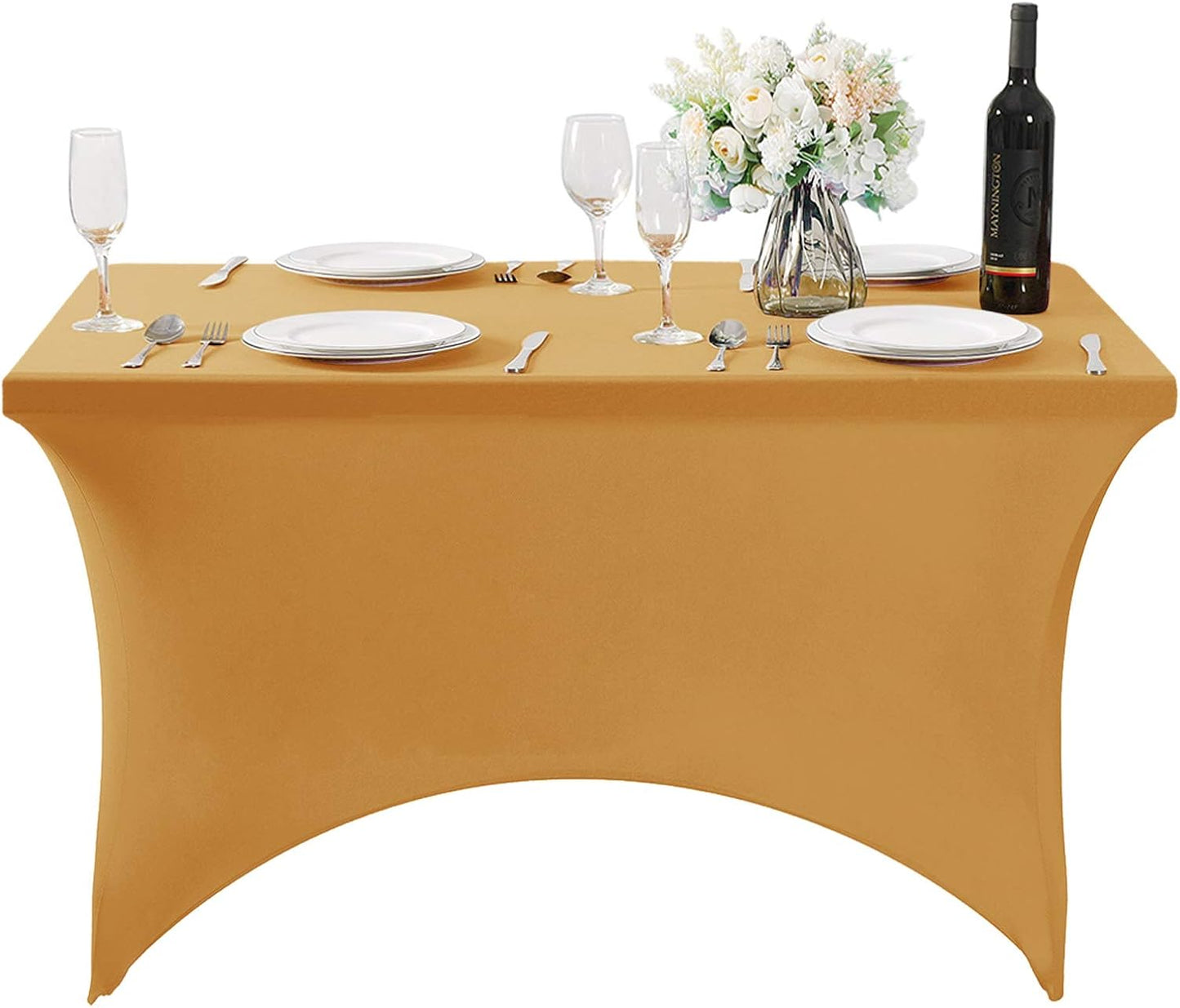 SuperO 2Pack Waterproof Spandex Table Cover for 4FT Table Universal Fitted Stretch Tablecloth for Party, Banquet, Wedding and Events-Gold