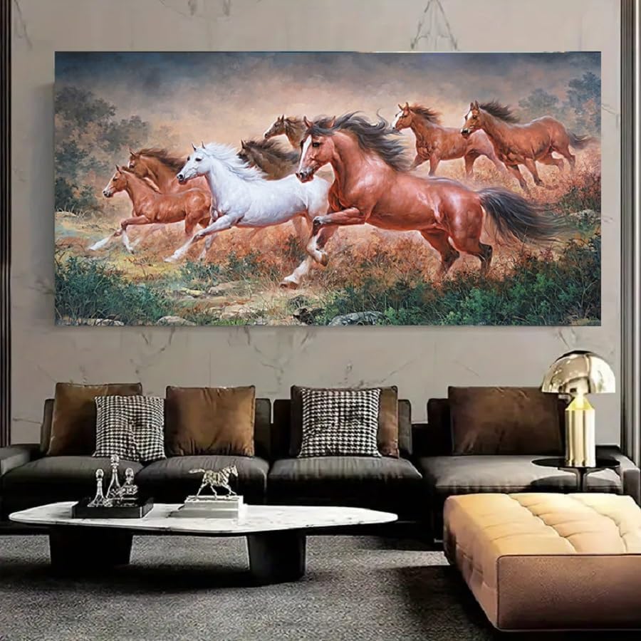 Yxbhhym-Large Size Running Horse Wall Art Pictures Animal Canvas Print Art Horse Paintings Poster Artwork for Wall Décor Office Accessories Modern Living Room Bedroom Wall Decor Frame Decoration