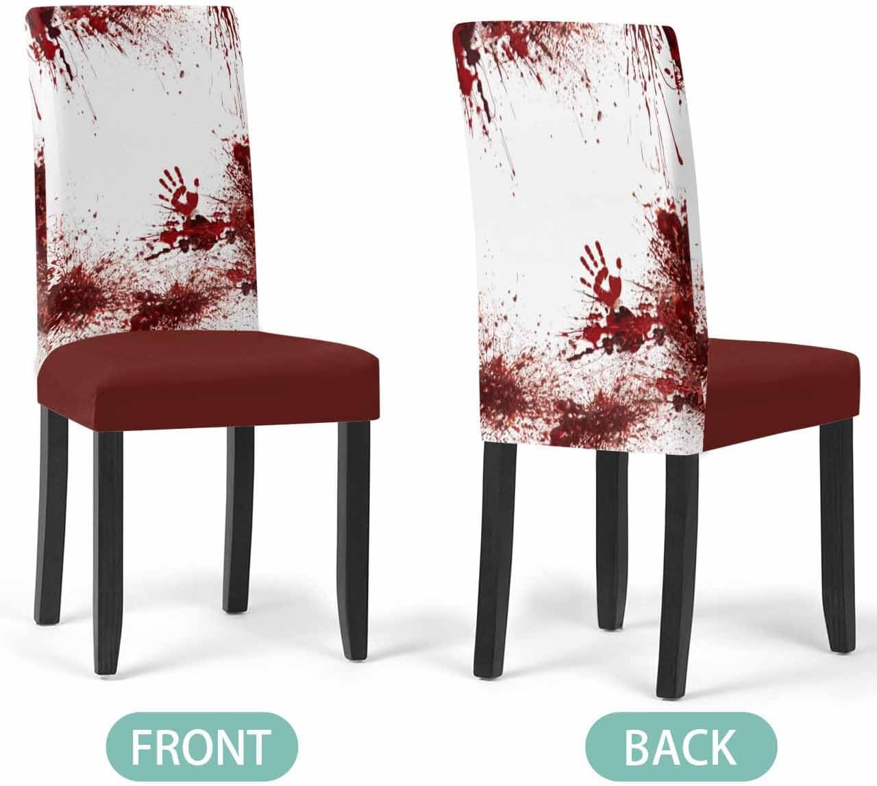 4 Pcs Dining Chair Covers Stretch Spandex Slipcovers Halloween Horror Bloody Handprint Removable Washable Dining Room Seat Cover Cushion Protector for Home Hotel Banquet Decor Red Blood White