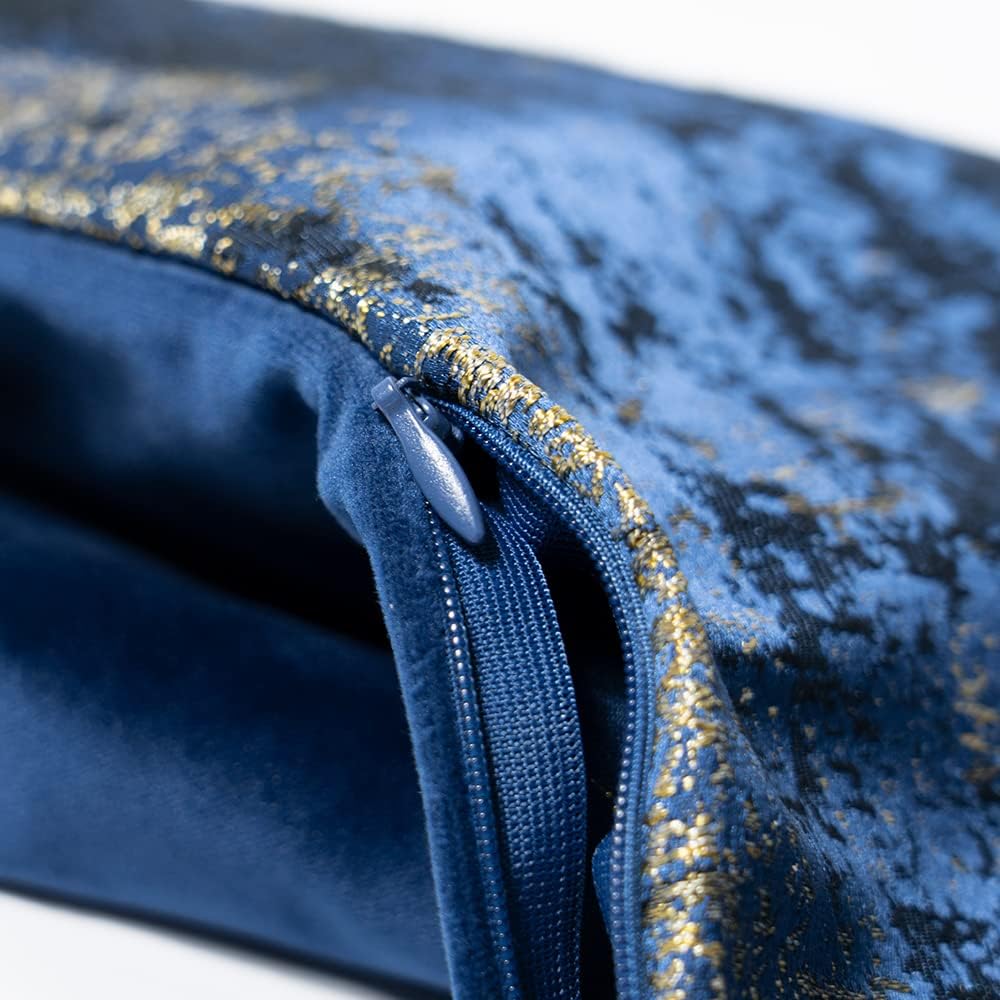 THE-TINOART Navy Gold Jacquard Pillow Cover 24x24 - Reversible Design with Gold Thread Embroidery, Luxury Velvet Back for Sofa & Bed Decor