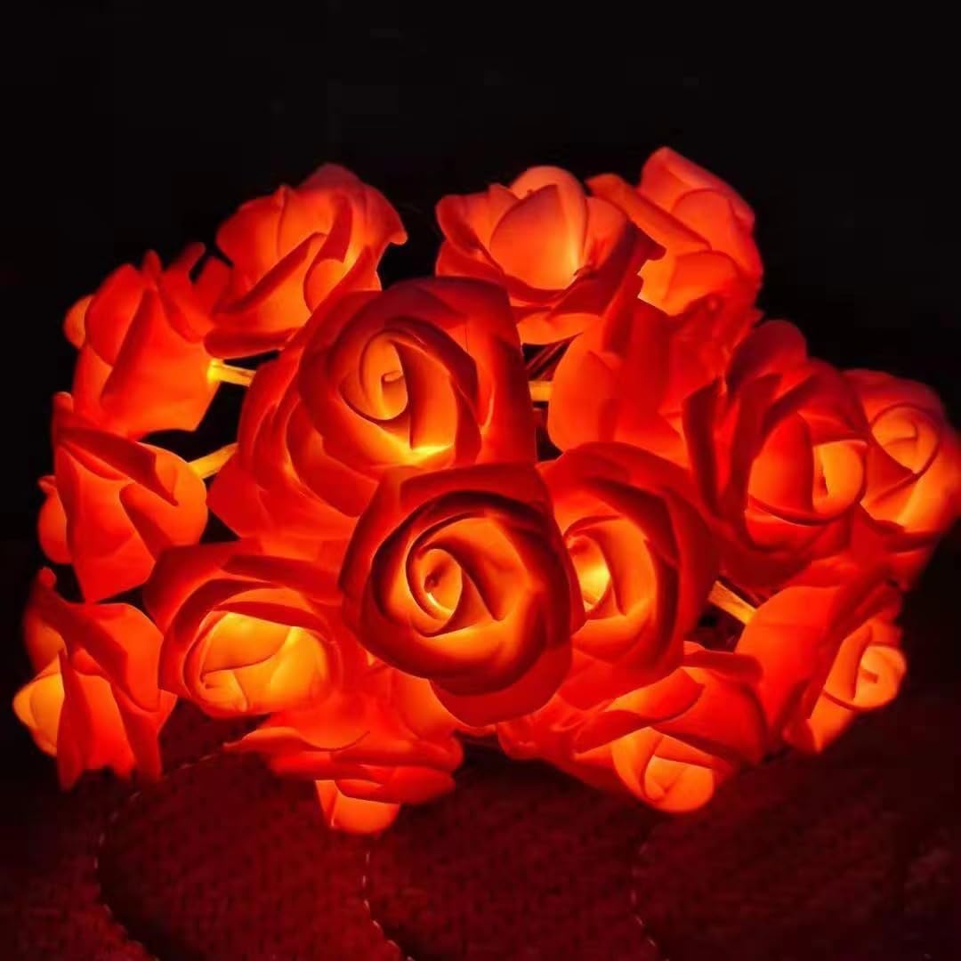 Everlasting Splashes LED Rose Flower Fairy String Lights Battery Operated Warm Flashing Light Romantic Proposal Wedding Birthday Christmas Thanksgiving DIY Indoor Outdoor Decorations (Red&Soft White)