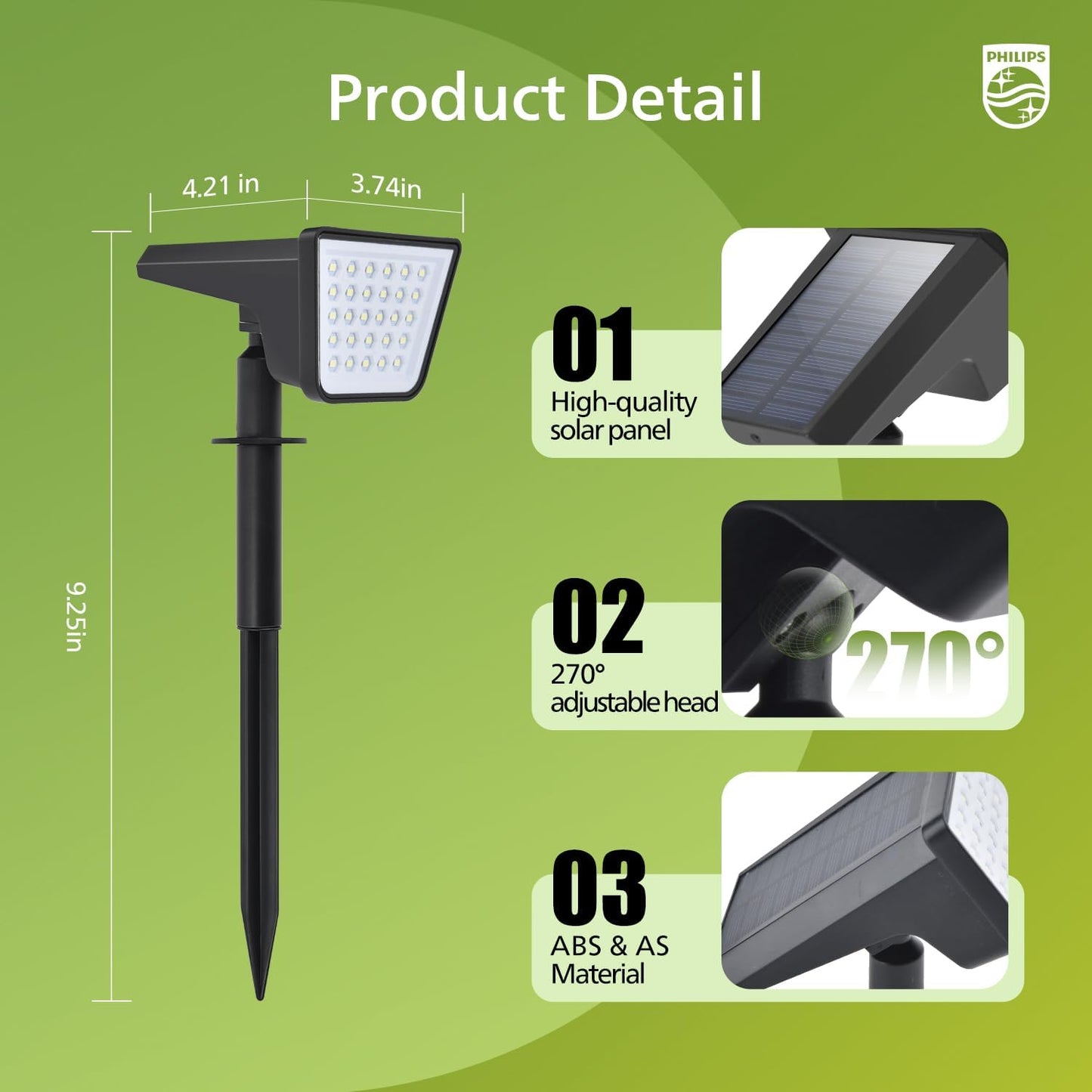 Philips 6 Packs Solar Spot Lights Outdoor Waterproof, 28 LED 7500K Solar Powered Landscape Pathway Lights, Dusk to Dawn Solar Spotlights for Garden, Yard, Lawn, Walkway, Driveway