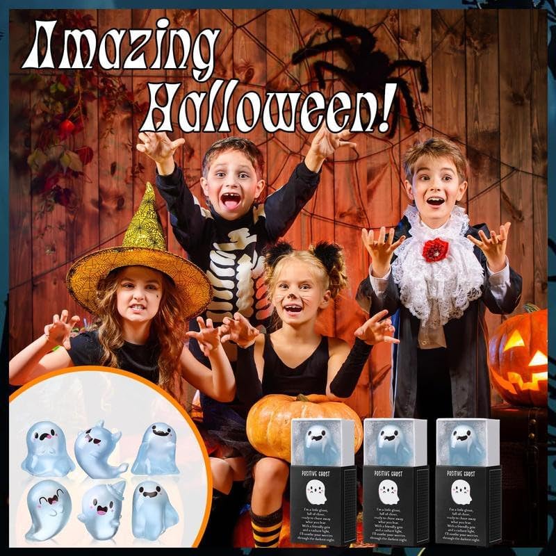 32 Sets Halloween Mini Ghost Figures with Box, Glow in The Dark Mini Resin Ghosts, Luminous Ghost Miniature Resin Figurines for Halloween Party Favors (6PCS)